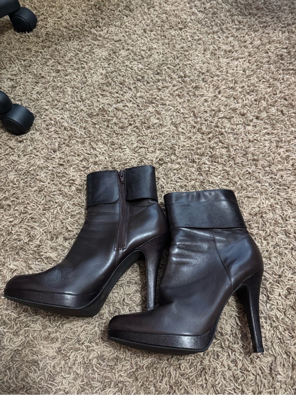 Gianni Bini Dark Brown Leather Fold-Over Ankle Boots